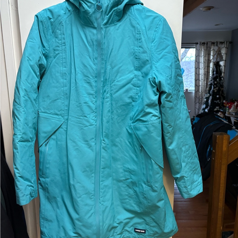 Lands' End Turquoise Hooded Squall Coat, Waterproof